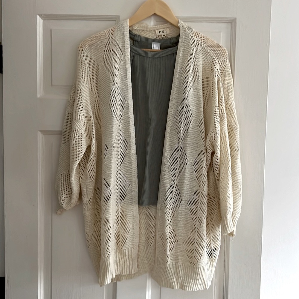 POL long and loose cardigan wrap with leaf lace